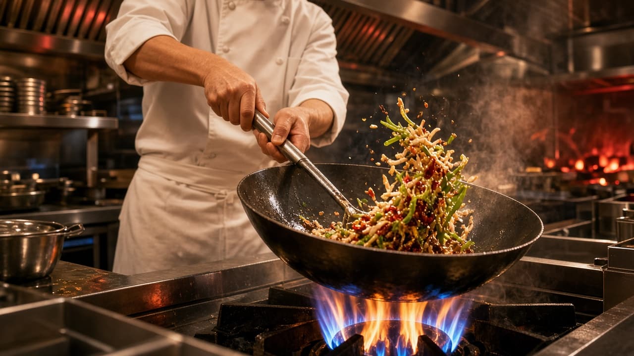 後廚廚師猛火炒菜